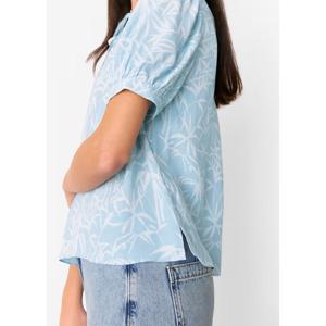 Whistles Blue Bamboo Leaves Tie Neck Blouse
